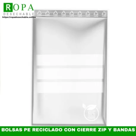 Bolsas de polietileno reciclado con cierre zip y bandas para escribir